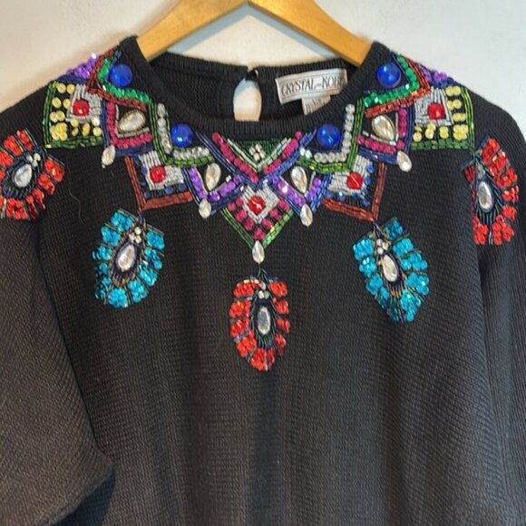 Vintage 80’s Crystal Kobe black jeweled/sequins sweater size large - Picture 11 of 12